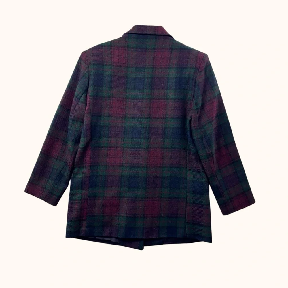 Vintage Dumas Wool Plaid Blazer Burgundy Green Tartan Jacket large Academia - Picture 2 of 11